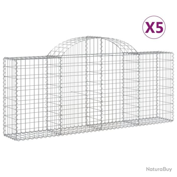 Paniers � gabions cl�ture cage mur de sout�nement arqu�s 5 pcs 200 x 30 x 80/100 cm fer galvanis� A