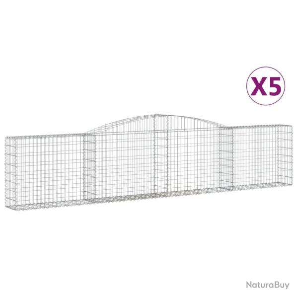 Paniers � gabions cl�ture cage mur de sout�nement arqu�s 5 pcs 400 x 30 x 80/100 cm fer galvanis� A