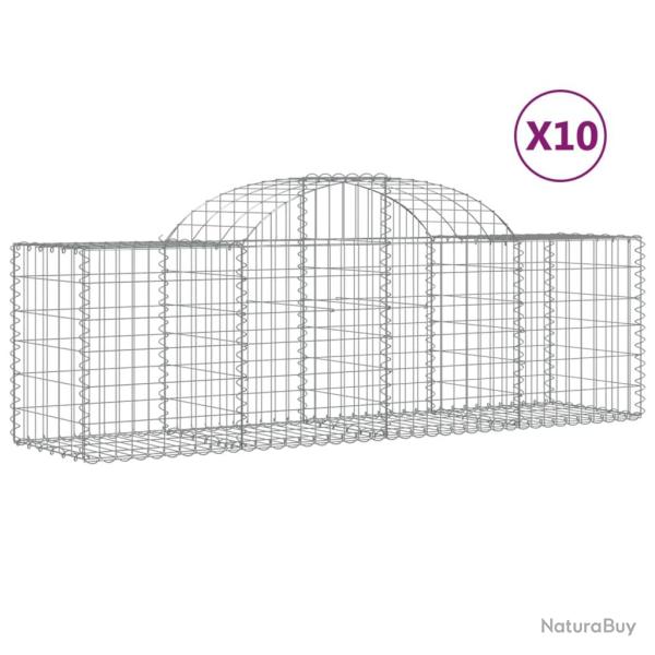 Paniers � gabions cl�ture cage mur de sout�nement arqu�s 10 pcs 200 x 50 x 60/80 cm fer galvanis� A