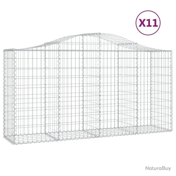 Paniers � gabions cl�ture cage mur de sout�nement arqu�s 11 pcs 200 x 50 x 100/120 cm fer galvanis�
