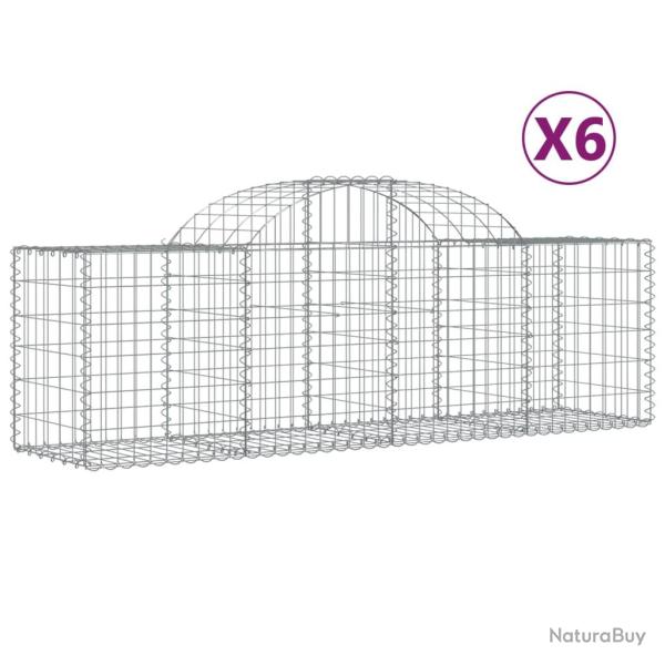 Paniers � gabions cl�ture cage mur de sout�nement arqu�s 6 pcs 200 x 50 x 60/80 cm fer galvanis� Ar
