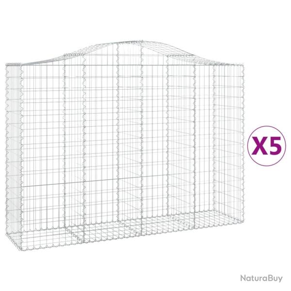 Paniers � gabions cl�ture cage mur de sout�nement arqu�s 5 pcs 200 x 50 x 140/160 cm fer galvanis�