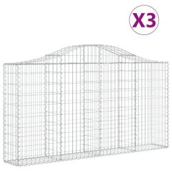 Paniers &agrave; gabions cl&ocirc;ture cage mur de sout&egrave;nement arqu&eacute;s 3 pcs 200 x 30 x 100/120 cm fer galvanis&eacute;