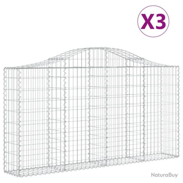 Paniers � gabions cl�ture cage mur de sout�nement arqu�s 3 pcs 200 x 30 x 100/120 cm fer galvanis�