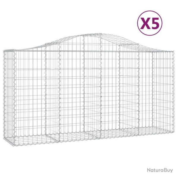 Paniers � gabions cl�ture cage mur de sout�nement arqu�s 5 pcs 200 x 50 x 100/120 cm fer galvanis�