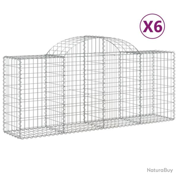 Paniers � gabions cl�ture cage mur de sout�nement arqu�s 6 pcs 200 x 50 x 80/100 cm fer galvanis� A