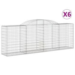 Paniers &agrave; gabions cl&ocirc;ture cage mur de sout&egrave;nement arqu&eacute;s 6 pcs 300 x 50 x 100/120 cm fer galvanis&eacute;