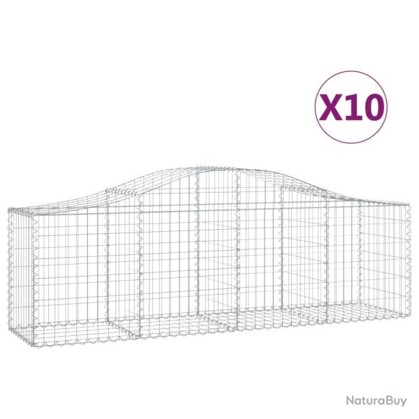 Paniers � gabions cl�ture cage mur de sout�nement arqu�s 10 pcs 200 x 50 x 60/80 cm fer galvanis� A
