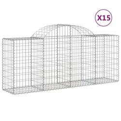 Paniers &agrave; gabions cl&ocirc;ture cage mur de sout&egrave;nement arqu&eacute;s 15 pcs 200 x 50 x 80/100 cm fer galvanis&eacute;