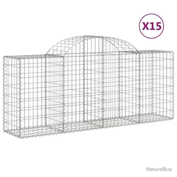 Paniers � gabions cl�ture cage mur de sout�nement arqu�s 15 pcs 200 x 50 x 80/100 cm fer galvanis�