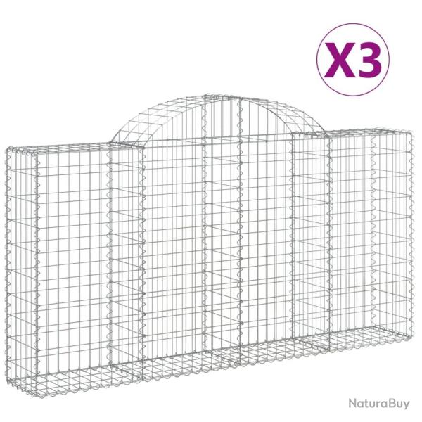 Paniers � gabions cl�ture cage mur de sout�nement arqu�s 3 pcs 200 x 30 x 100/120 cm fer galvanis�