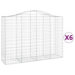 Paniers &agrave; gabions cl&ocirc;ture cage mur de sout&egrave;nement arqu&eacute;s 6 pcs 200 x 50 x 140/160 cm fer galvanis&eacute;