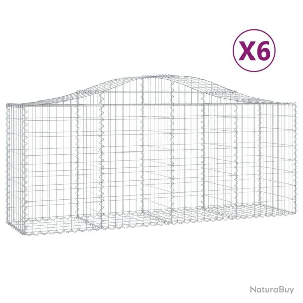 Paniers � gabions cl�ture cage mur de sout�nement arqu�s 6 pcs 200 x 50 x 80/100 cm fer galvanis� A