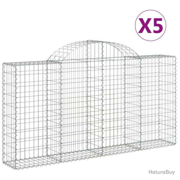 Paniers � gabions cl�ture cage mur de sout�nement arqu�s 5 pcs 200 x 30 x 100/120 cm fer galvanis�