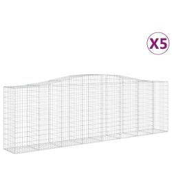 Paniers &agrave; gabions cl&ocirc;ture cage mur de sout&egrave;nement arqu&eacute;s 5 pcs 400 x 50 x 120/140 cm fer galvanis&eacute;