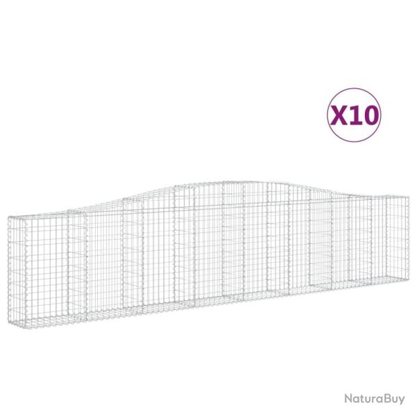 Paniers � gabions cl�ture cage mur de sout�nement arqu�s 10 pcs 400 x 30 x 80/100 cm fer galvanis�