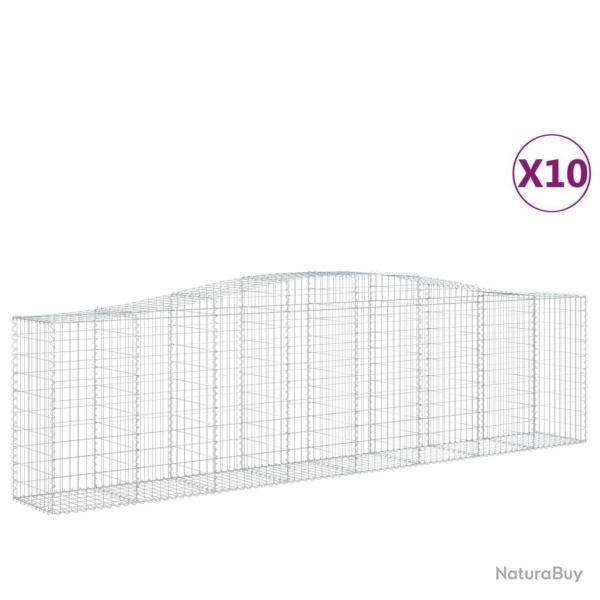 Paniers � gabions cl�ture cage mur de sout�nement arqu�s 10 pcs 400 x 50 x 100/120 cm fer galvanis�