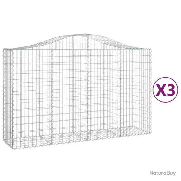Paniers � gabions cl�ture cage mur de sout�nement arqu�s 3 pcs 200 x 50 x 120/140 cm fer galvanis�