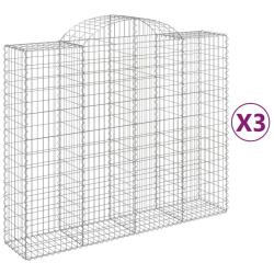 Paniers &agrave; gabions cl&ocirc;ture cage mur de sout&egrave;nement arqu&eacute;s 3 pcs 200 x 50 x 160/180 cm fer galvanis&eacute;