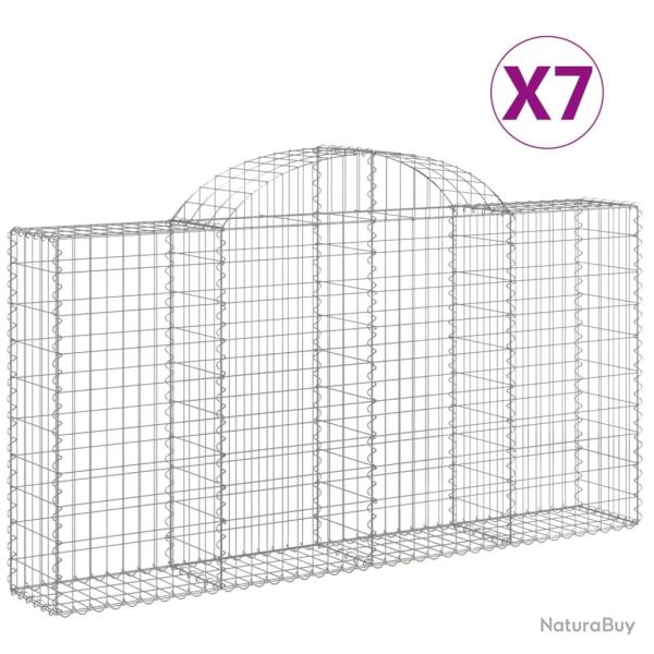 Paniers � gabions cl�ture cage mur de sout�nement arqu�s 7 pcs 200 x 30 x 100/120 cm fer galvanis�