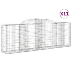 Paniers &agrave; gabions cl&ocirc;ture cage mur de sout&egrave;nement arqu&eacute;s 11 pcs 300 x 50 x 100/120 cm fer galvanis&eacute;