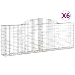Paniers &agrave; gabions cl&ocirc;ture cage mur de sout&egrave;nement arqu&eacute;s 6 pcs 300 x 30 x 100/120 cm fer galvanis&eacute;
