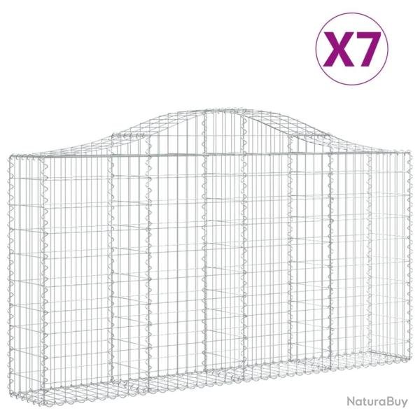 Paniers � gabions cl�ture cage mur de sout�nement arqu�s 7 pcs 200 x 30 x 100/120 cm fer galvanis�