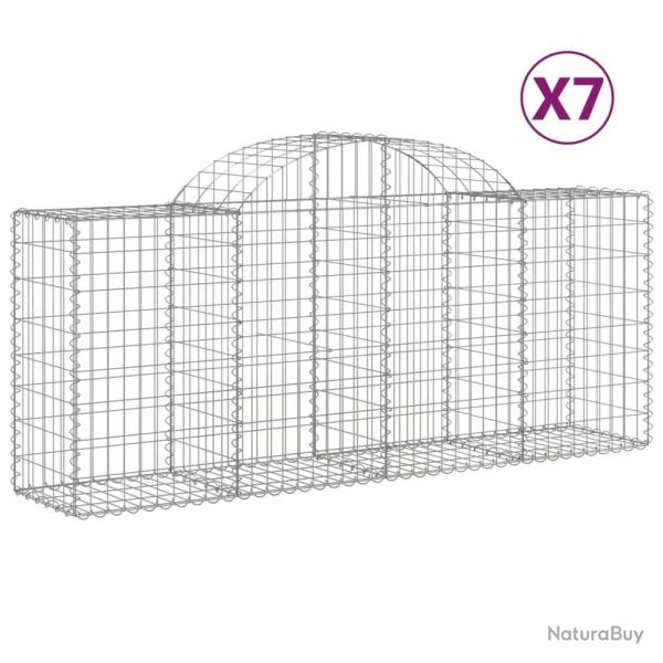 Paniers � gabions cl�ture cage mur de sout�nement arqu�s 7 pcs 200 x 50 x 80/100 cm fer galvanis� A