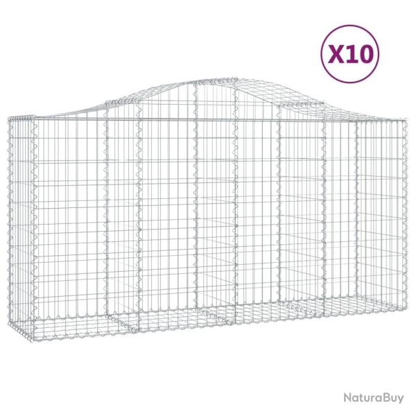 Paniers � gabions cl�ture cage mur de sout�nement arqu�s 10 pcs 200 x 50 x 100/120 cm fer galvanis�