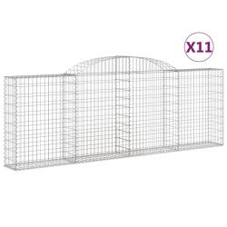 Paniers &agrave; gabions cl&ocirc;ture cage mur de sout&egrave;nement arqu&eacute;s 11 pcs 300 x 30 x 100/120 cm fer galvanis&eacute;