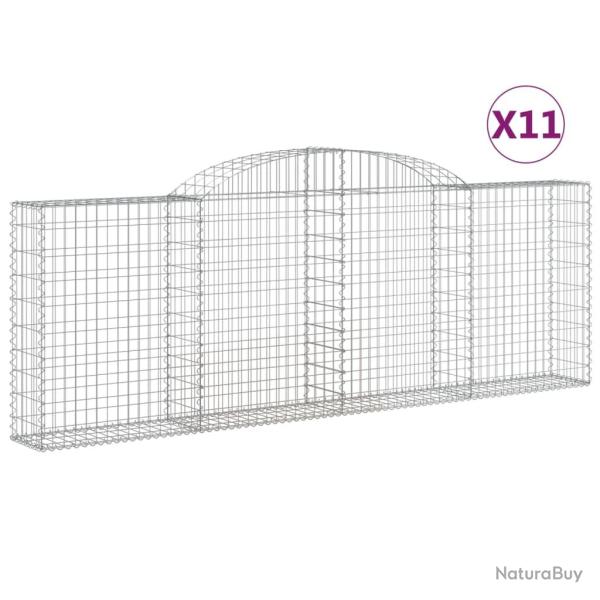 Paniers � gabions cl�ture cage mur de sout�nement arqu�s 11 pcs 300 x 30 x 100/120 cm fer galvanis�