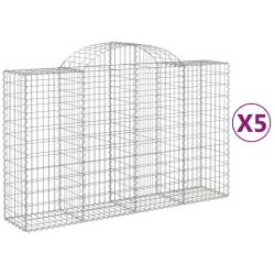 Paniers &agrave; gabions cl&ocirc;ture cage mur de sout&egrave;nement arqu&eacute;s 5 pcs 200 x 50 x 120/140 cm fer galvanis&eacute;