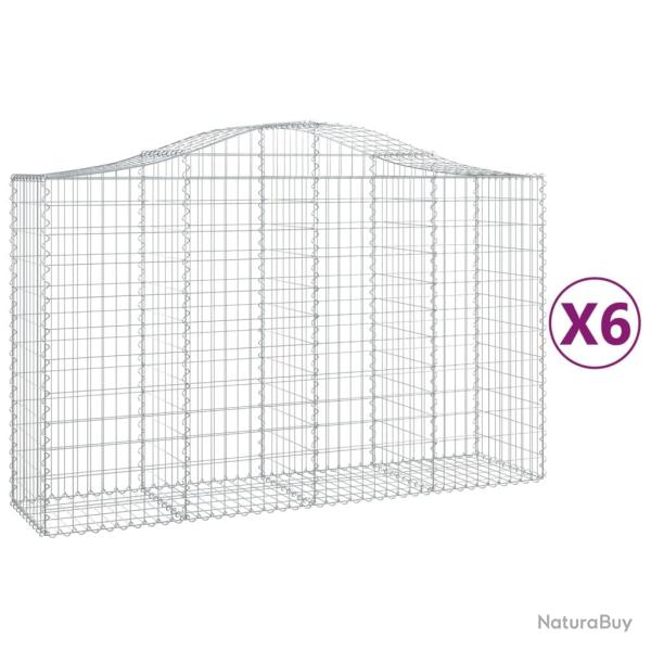 Paniers � gabions cl�ture cage mur de sout�nement arqu�s 6 pcs 200 x 50 x 120/140 cm fer galvanis�