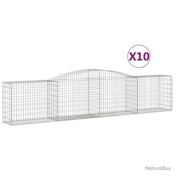 Paniers � gabions cl�ture cage mur de sout�nement arqu�s 10 pcs 400 x 50 x 80/100 cm fer galvanis�