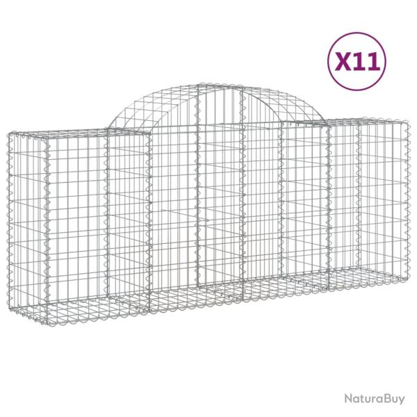 Paniers � gabions cl�ture cage mur de sout�nement arqu�s 11 pcs 200 x 50 x 80/100 cm fer galvanis�