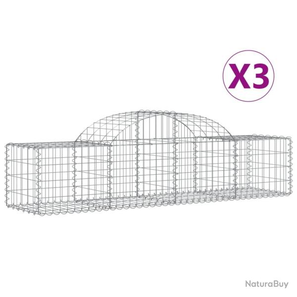 Paniers � gabions cl�ture cage mur de sout�nement arqu�s 3 pcs 200 x 50 x 40/60 cm fer galvanis� Ar