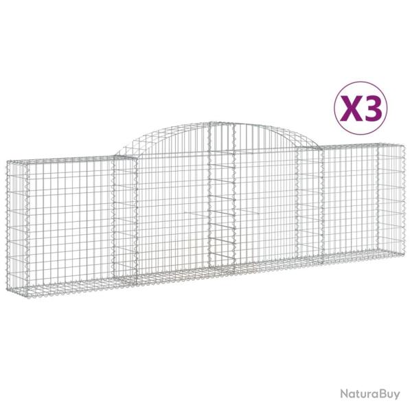 Paniers � gabions cl�ture cage mur de sout�nement arqu�s 3 pcs 300 x 30 x 80/100 cm fer galvanis� A