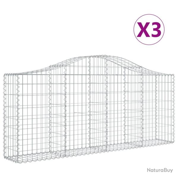 Paniers � gabions cl�ture cage mur de sout�nement arqu�s 3 pcs 200 x 30 x 80/100 cm fer galvanis� A