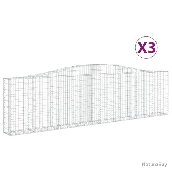 Paniers � gabions cl�ture cage mur de sout�nement arqu�s 3 pcs 400 x 30 x 100/120 cm fer galvanis�