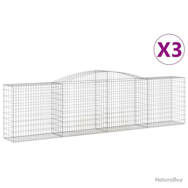 Paniers � gabions cl�ture cage mur de sout�nement arqu�s 3 pcs 400 x 50 x 100/120 cm fer galvanis�
