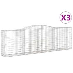 Paniers &agrave; gabions cl&ocirc;ture cage mur de sout&egrave;nement arqu&eacute;s 3 pcs 400 x 50 x 120/140 cm fer galvanis&eacute;