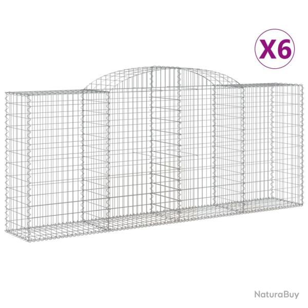 Paniers � gabions cl�ture cage mur de sout�nement arqu�s 6 pcs 300 x 50 x 120/140 cm fer galvanis�
