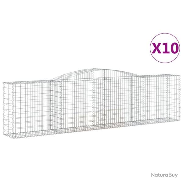 Paniers � gabions cl�ture cage mur de sout�nement arqu�s 10 pcs 400 x 50 x 100/120 cm fer galvanis�