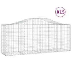 Paniers &agrave; gabions cl&ocirc;ture cage mur de sout&egrave;nement arqu&eacute;s 15 pcs 200 x 50 x 80/100 cm fer galvanis&eacute;