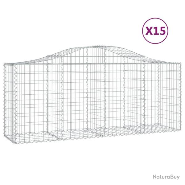 Paniers � gabions cl�ture cage mur de sout�nement arqu�s 15 pcs 200 x 50 x 80/100 cm fer galvanis�