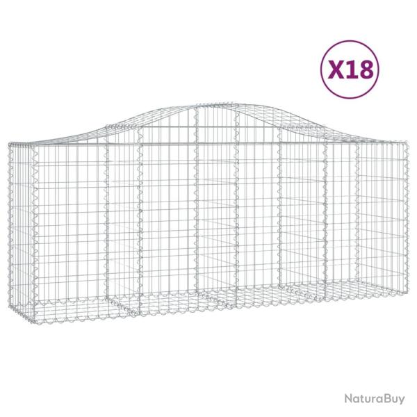 Paniers � gabions cl�ture cage mur de sout�nement arqu�s 18 pcs 200 x 50 x 80/100 cm fer galvanis�