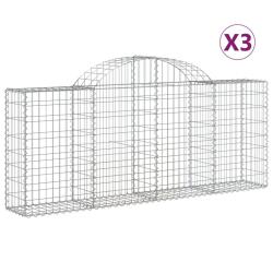 Paniers &agrave; gabions cl&ocirc;ture cage mur de sout&egrave;nement arqu&eacute;s 3 pcs 200 x 30 x 80/100 cm fer galvanis&eacute; A