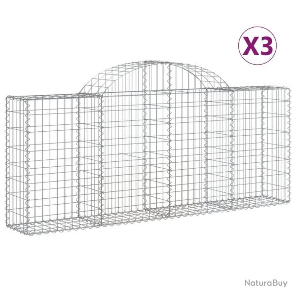Paniers � gabions cl�ture cage mur de sout�nement arqu�s 3 pcs 200 x 30 x 80/100 cm fer galvanis� A