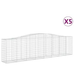 Paniers &agrave; gabions cl&ocirc;ture cage mur de sout&egrave;nement arqu&eacute;s 5 pcs 400 x 50 x 100/120 cm fer galvanis&eacute;