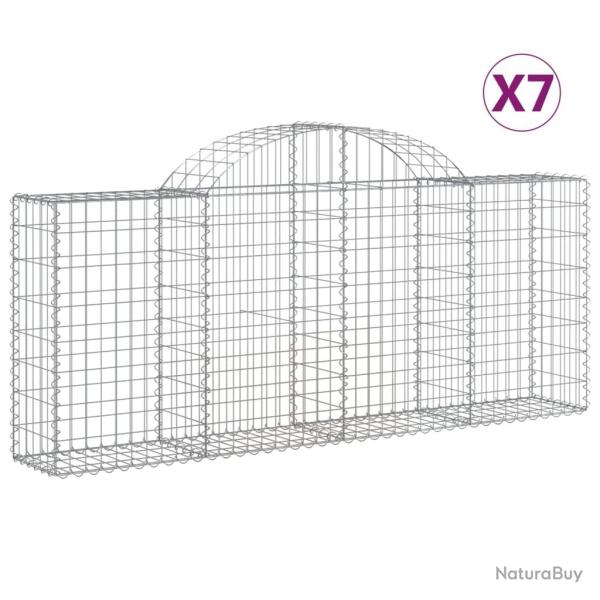 Paniers � gabions cl�ture cage mur de sout�nement arqu�s 7 pcs 200 x 30 x 80/100 cm fer galvanis� A